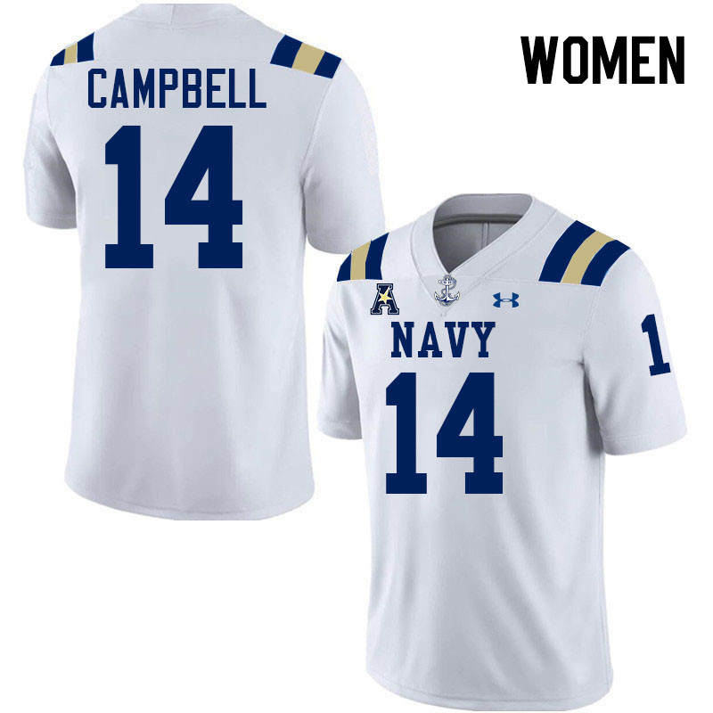 Women Navy Midshipmen #14 Jaxson Campbell College Football Jerseys Stitched-White